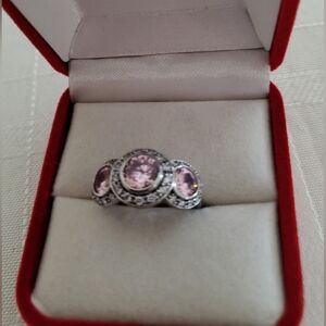 Elegant .925 Sterling Silver Pink CZ Stone Ring